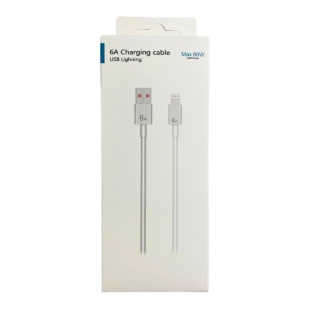 Кабель, 1 м, USB-Lightning, 6А, білий колір - інтернет-магазин optom-k.com