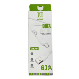 Кабель, 1 м, USB-MICRO, 6А, белый цвет, YESPLUS L-204 - интернет-магазин optom-k.com