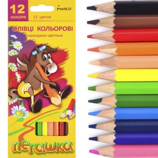 Карандаши цветные, 12 цветов, деревянные, шестигранные, заостренные, "пегашку", Marco - интернет-магазин optom-k.com