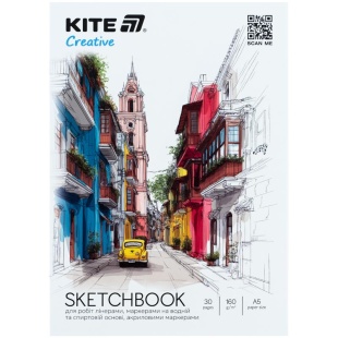 Скетчбук для работ маркерами, A5, 30 листов, Kite Creative, KITE канцелярия - интернет-магазин optom-k.com