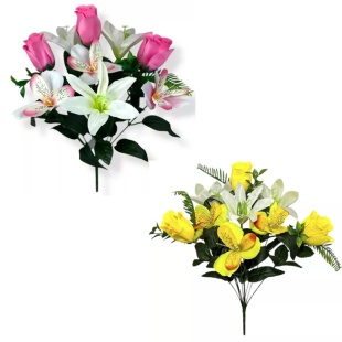 Букет цветов, лилии с розами, 9 бутонов, бутон 7 см, 44 см, в ассортименте - интернет-магазин optom-k.com
