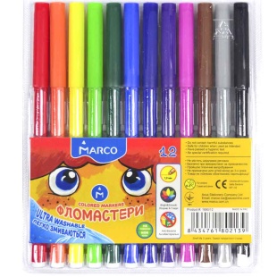 Фломастери, 12 кольорів, пластикова упаковка, "Super Washable", Marco - інтернет-магазин optom-k.com