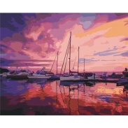 Картина по номерам, 40х50 см, с набором красок и 3 кисточками, "Розовый рассвет в яхтклубе" - интернет-магазин optom-k.com