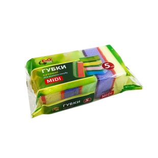 Губка для посуду, 3х5х7 см, 5 штук, "EkOplus Midi" - інтернет-магазин optom-k.com