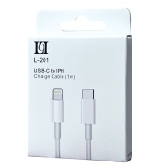 Кабель, 1 м, TYPE-C-Lightning, 6А, белый цвет, YESPLUS L-201 - интернет-магазин optom-k.com