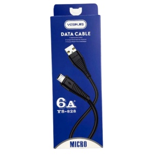 Кабель, 1м, USB-MICRO, 6А, черный цвет, YESPLUS-828 - интернет-магазин optom-k.com