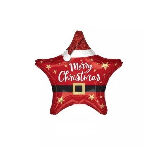 Повітряна куля, фольгована, 45 см, червона, форма зірки, "Merry Christmas" - інтернет-магазин optom-k.com