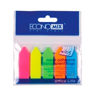 Закладки с липким слоем, 12х45 мм, 100 штук, 5 цветов, "Light", ECONOMIX - интернет-магазин optom-k.com