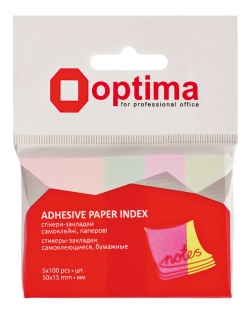 Закладки с клейким слоем, 15х50 мм, 500 штук, бумажные, OPTIMA - интернет-магазин optom-k.com