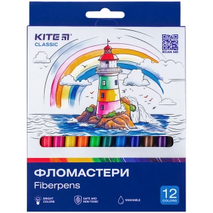 Фломастеры, 12 цветов, картонная упаковка, "Kite Classic", KITE канцелярия - интернет-магазин optom-k.com