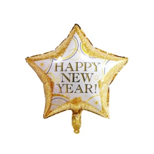 Повітряна куля, фольгована, 45 см, золота, форма зірки, "Happy New Year" - інтернет-магазин optom-k.com