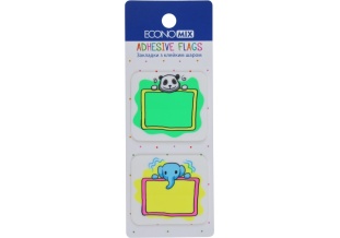 Закладки с клейким слоем, 40х45 мм, 40 штук, пластиковые, ассорти, "Fun Panda & elephant", ECONOMIX - интернет-магазин optom-k.com