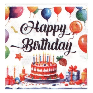 Упаковка серветок паперових, 33х33 см, двошарові, 20 штук, "Happy Birthday тортик" - інтернет-магазин optom-k.com
