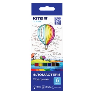 Фломастери, 6 кольорів, картонна упаковка, "Kite Classic", KITE канцелярія - інтернет-магазин optom-k.com