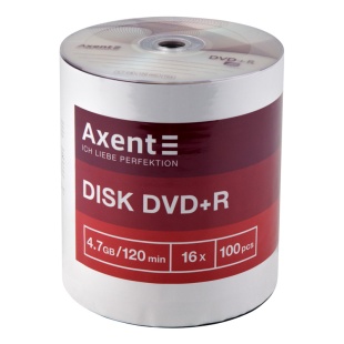 DVD+R диск, 4.7 GB, 120 min, швидкість запису 16x, 100 штук, AXENT - інтернет-магазин optom-k.com