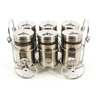 Набор для специй, 6 штук, 5х8,5 см, нержавеющая сталь+стекло, с подставкой, А-Плюс - интернет-магазин optom-k.com