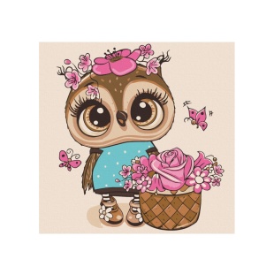 Картина по номерам, 30х30 см, с набором красок и 3 кисточками, "Совенок с цветами" - интернет-магазин optom-k.com