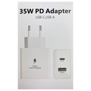 Зарядний пристрій, USB-А+USB-C роз'єм, 35W, білий колір, "Power Adapter" - інтернет-магазин optom-k.com