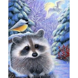 Алмазная мозаика, 21х25 см, на картоне 5D, "Енотик и зима" - интернет-магазин optom-k.com