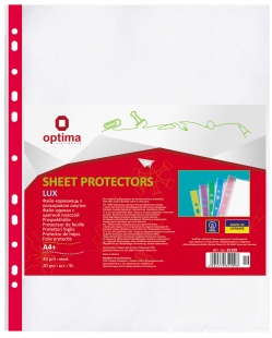 Файл А4+, 20 штук, 40 мкм, фактура "глянец", с красной лентой, OPTIMA - интернет-магазин optom-k.com