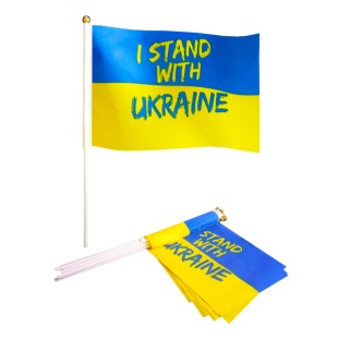 Прапор України, 14х21 см, на паличці, "I STAND WITH UKRAINE" Прапор України, 14х21 см, на паличці, "I STAND WITH UKRAINE" - інтернет-магазин optom-k.com
