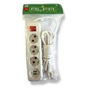 Удлинитель электрический, 2 м, 3 розетки + 2 USB - интернет-магазин optom-k.com