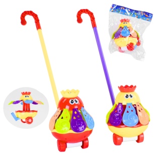 Каталка, 12х12х53 см, на палке, с колокольчиком, цветная, в пакете 26х12х30 см - интернет-магазин optom-k.com