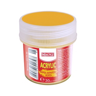 Краска акриловая, 20 мл, желтая, матовая, MAXI - интернет-магазин optom-k.com