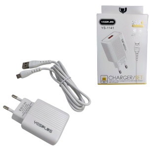 Зарядний пристрій, USB-А-роз'єм, 3,1 A, з кабелем USB-Micro, 1м, білий колір, "YESPLUS YS-1141" - інтернет-магазин optom-k.com