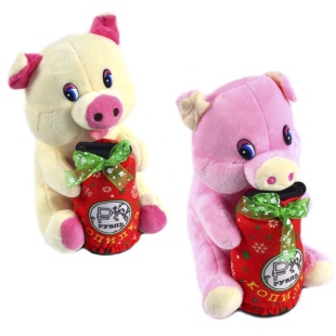 Игрушка-копилка, 10x20 см, мягкая, "Свинка с мешком" - интернет-магазин optom-k.com