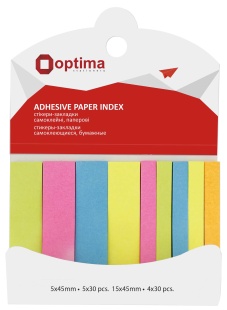 Закладки с клейким слоем, 12х45 мм, 5х45 мм, 270 штук, бумажные, OPTIMA - интернет-магазин optom-k.com