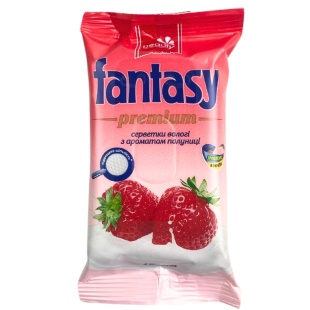 Упаковка серветок вологих, 15 штук, з ароматом полуниці, Premium Fantasy - інтернет-магазин optom-k.com