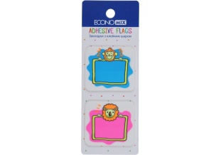 Закладки с клейким слоем, 40х45 мм, 40 штук, пластиковые, ассорти, "Fun Lion & monkey", ECONOMIX - интернет-магазин optom-k.com